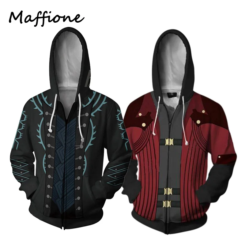 

DMC 5 Vergil Dante Cosplay Costume Hoodie Zip Up Sweatshirt Jacket Coat Adult Men Women Cardigan Casual Overcoat Halloween Suits