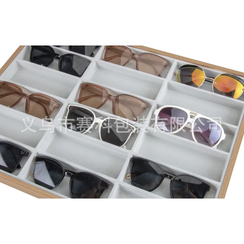 Wooden Color 18 Grids SunGlasses Case, Eyeglasses Tray, Sun Glasses Display Showcase, Eyewear Organizer Case, Jewelry Tray