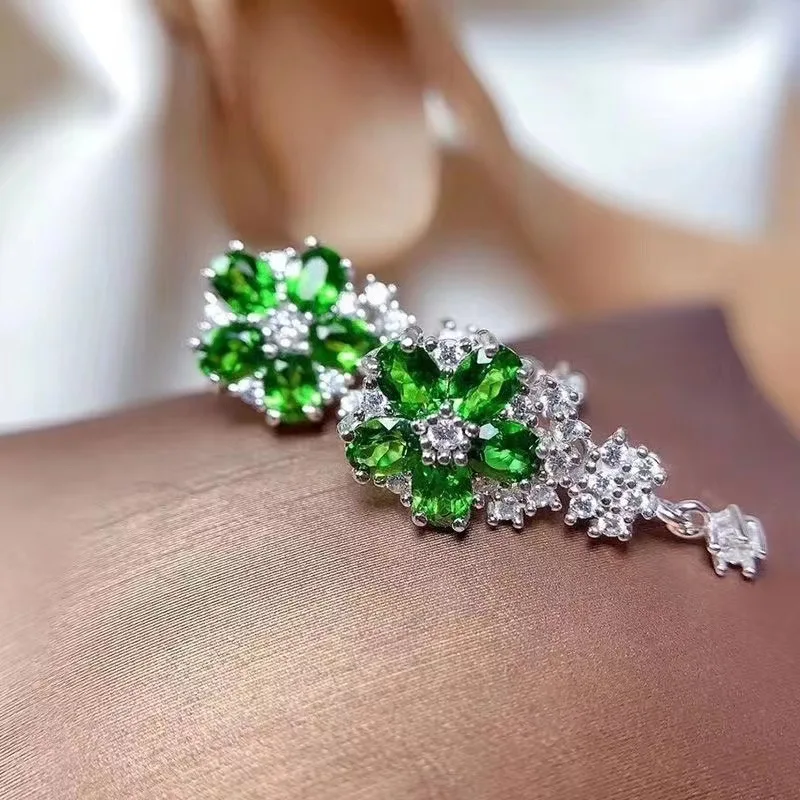 Серебряные серьги с кисточками и бриллиантами 925 модные зелеными цветами для