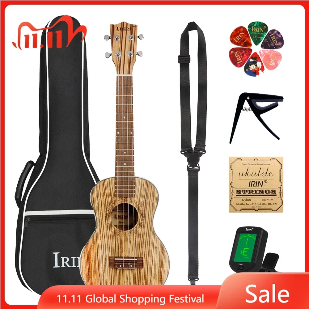 

IRIN 21 Inch Zebra Wood Ukulele 4 Strings Hawaiian Guitar Soprano Ukulele With Capo Bag Tuner Strings Guitar Parts & Accessories