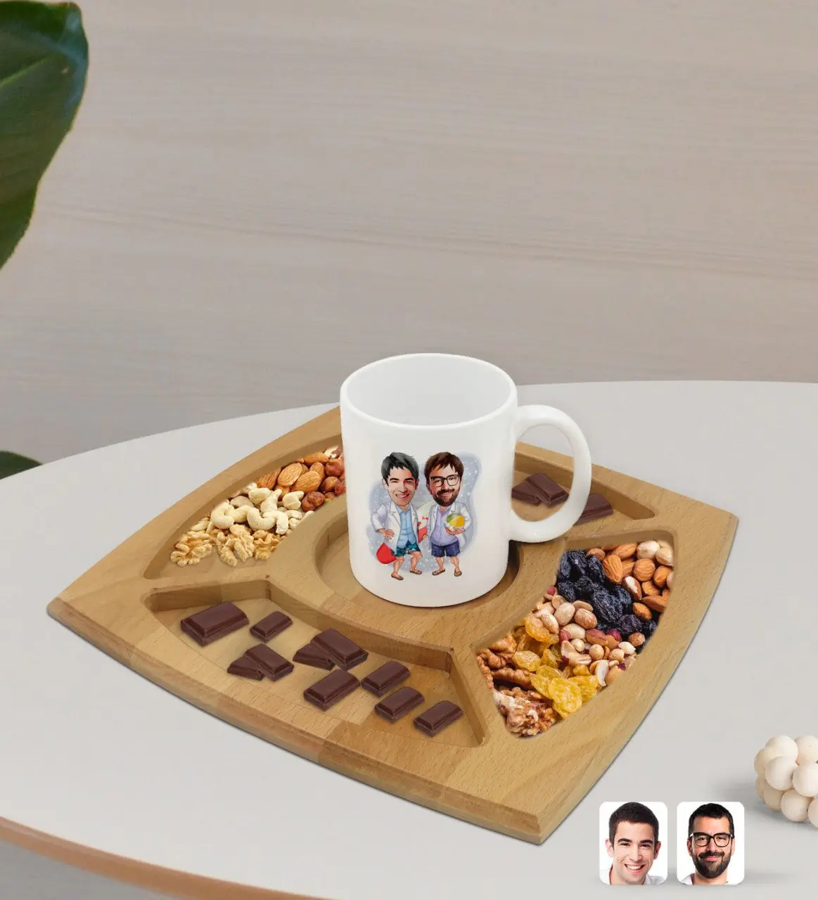 

Персонализированная белая кружка Kankalar карикатюрлю и натуральная Массив дерева, 4 отделения, презентация, таб, кондитерский подарок, фотогра...