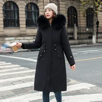 Jaket Musim Dingin Mantel Berlapis Katun Wanita-Jaket Parka Bulu Bertudung Panjang 30 Derajat Mantel Hangat Ketebalan