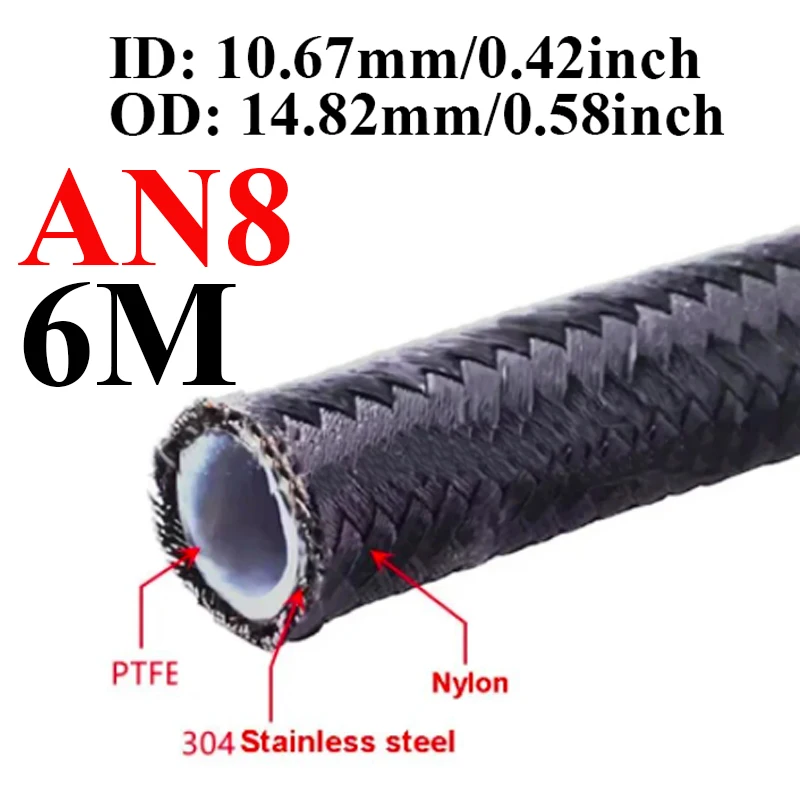 

Универсальный Топливный шланг E85 1 м/3 м/4 м/6 м AN3 AN4 AN6 AN8 AN10, трубка для радиатора масла и газа, нейлоновая трубка из нержавеющей стали, плетеная внутри PTFE