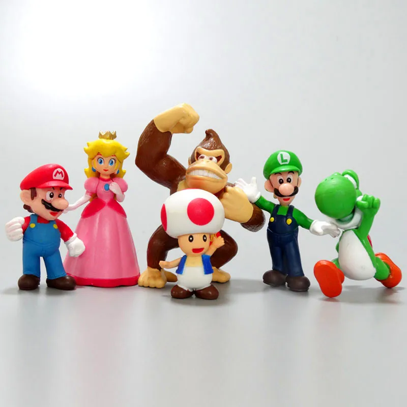 

6PCS Game Super Mario Bros Luigi Yoshi Mario Creative Collectible Model Toys for kids Birthday Gift Cartoon Dolls Model Anime