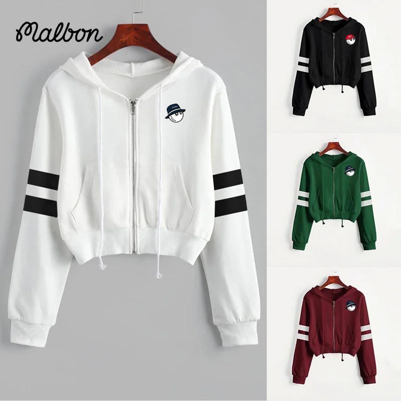 

Куртка для гольфа Malbon Женская Осенняя однотонная с коротким молнией и длинным рукавом параллельная Толстовка для бара Повседневный Спорти...