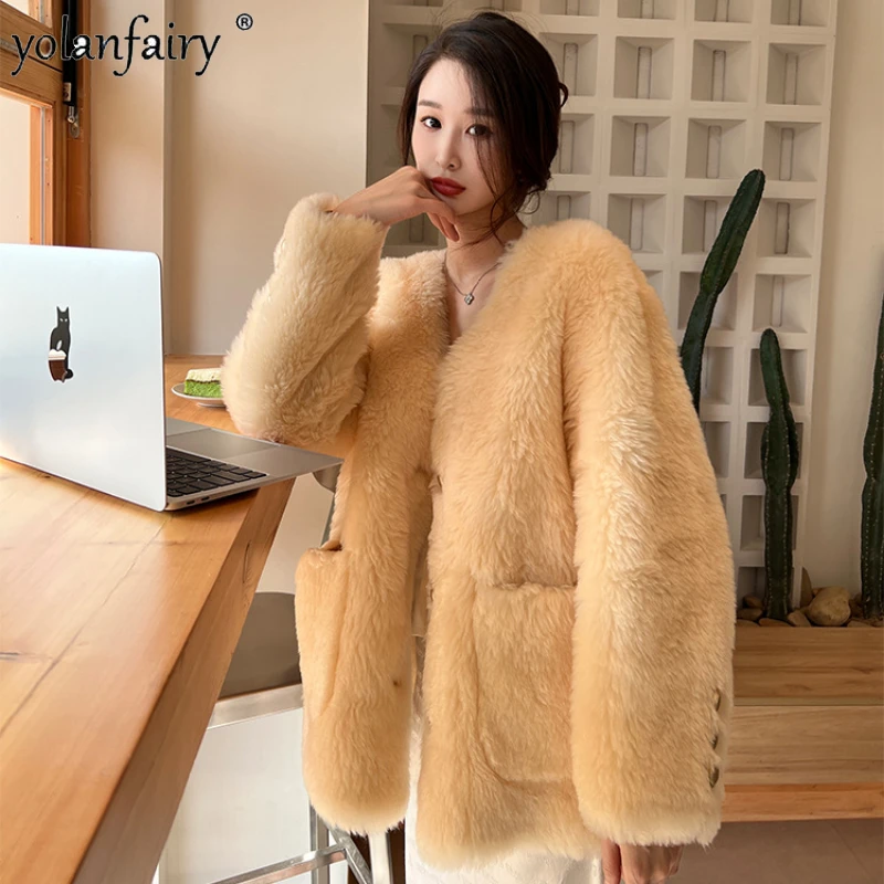 

Pure Wool Sheep Shearing Fur Coat Women's Jacket 2023 Autumn Winter New Clothing Female Composite Fur Integrated Fur Jackets FCY