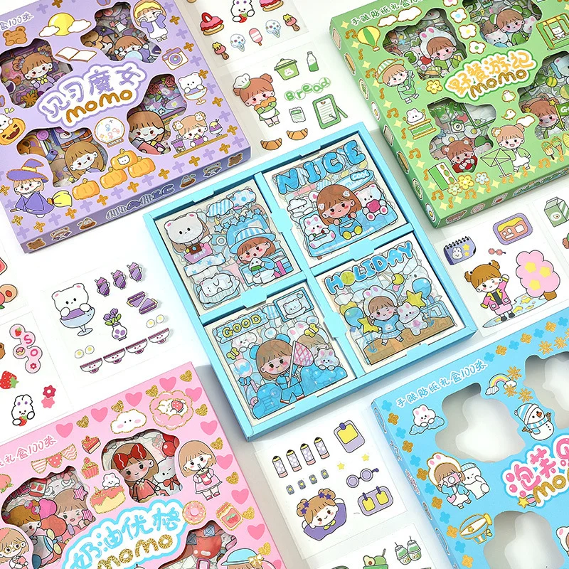 

100/sheets Handbook Stickers Transparent Cartoon Waterproof Non-marking Decorative Stationery Stickers Kawaii Planner Stickers