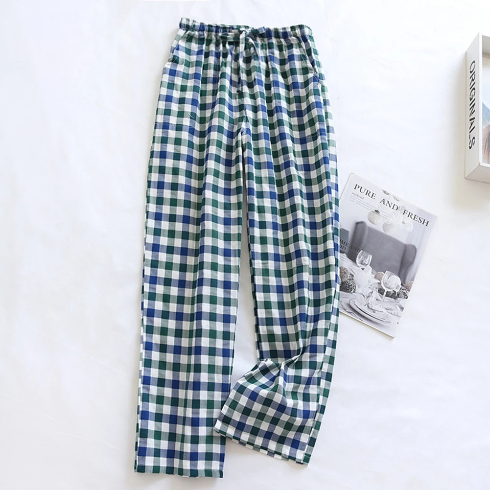 Cotton Flannel Plaid Pajama Pants Mens Nightwear Long Trousers Homewear Lounge Sleep Bottoms Long Johns All Seasons Clothes Men