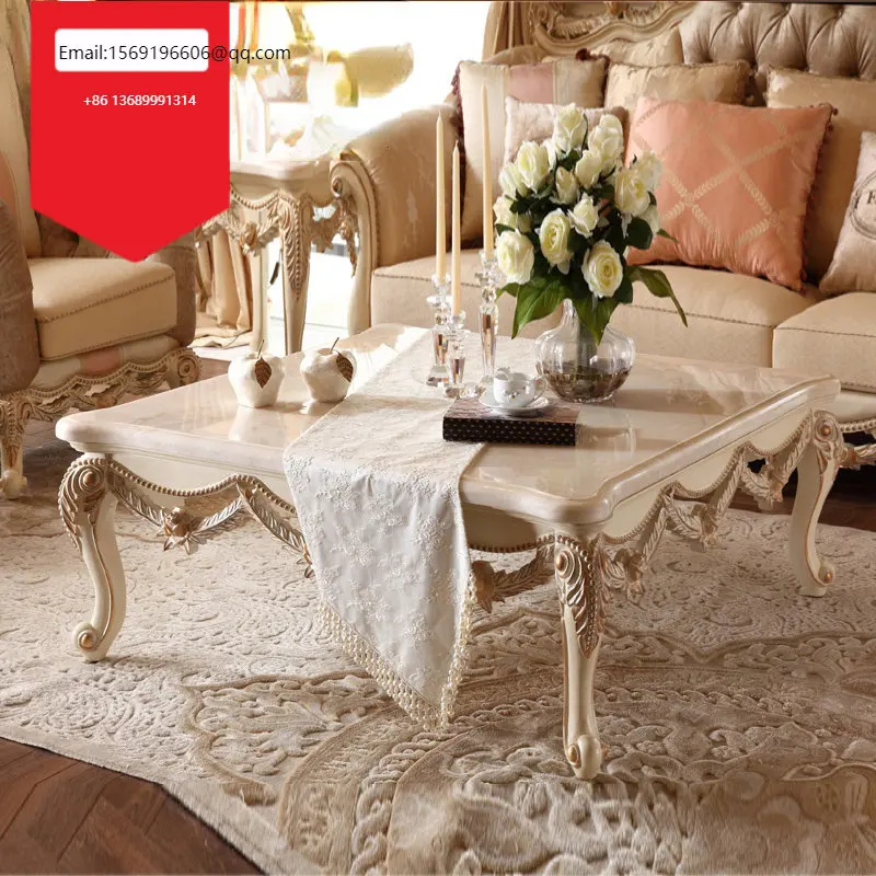 

European marble tea table Italian palace luxury French solid wood carved tea table living room furniture