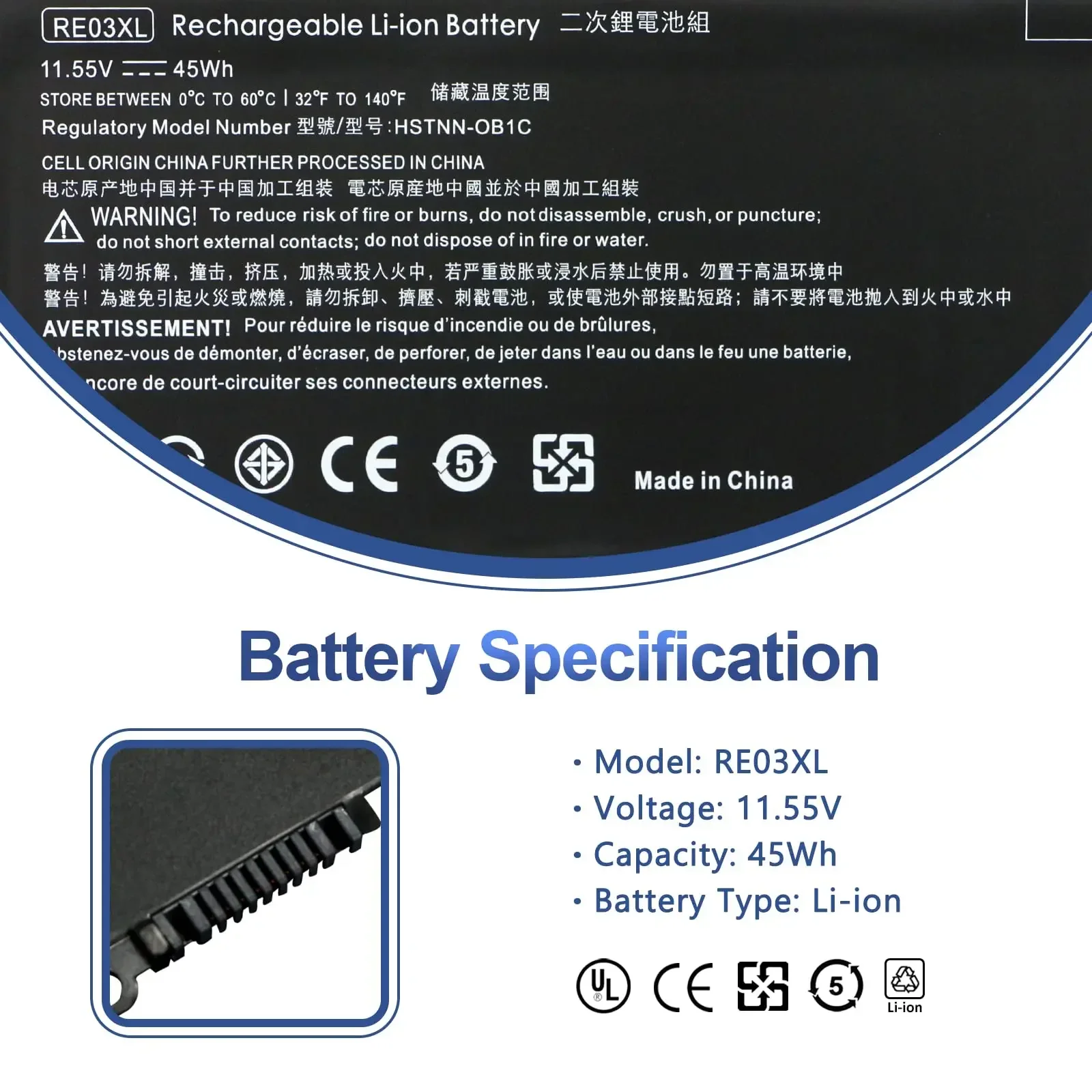 Аккумулятор для ноутбука HP ProBook 430 440 445 450 455R G6 G7 Series 45Wh