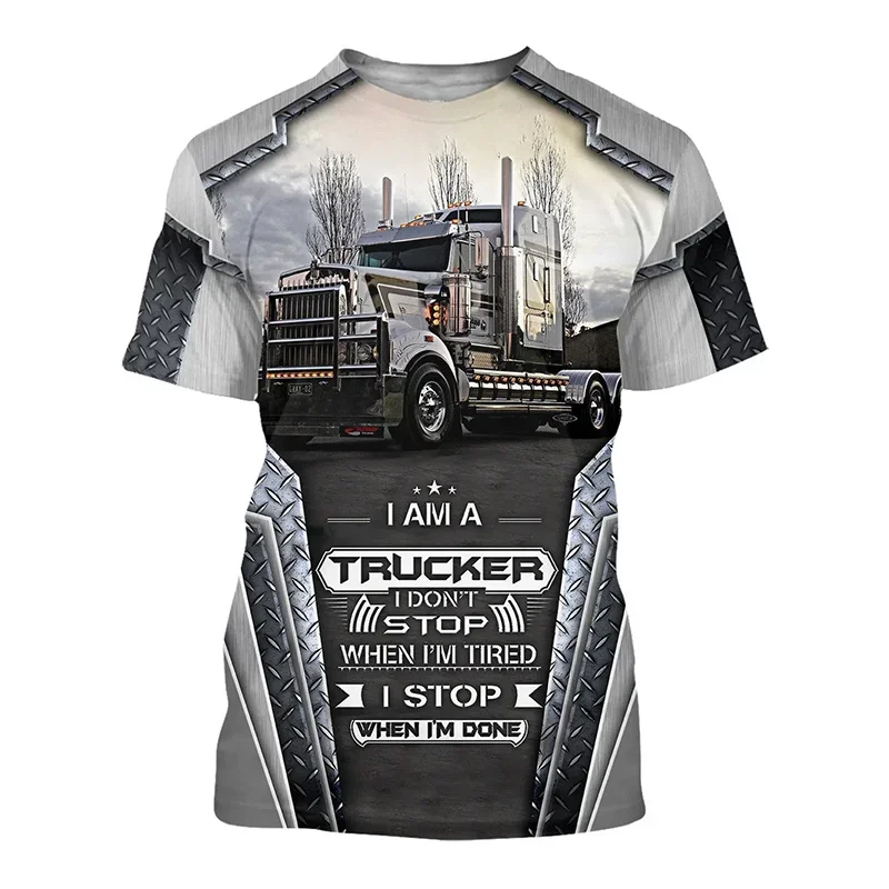 

New Design Truck Driver Men's T Shirt 3D Printing Fashion Tee T-Shirt Short Sleeve Oversized Outdoor Trucker Summer Clothing