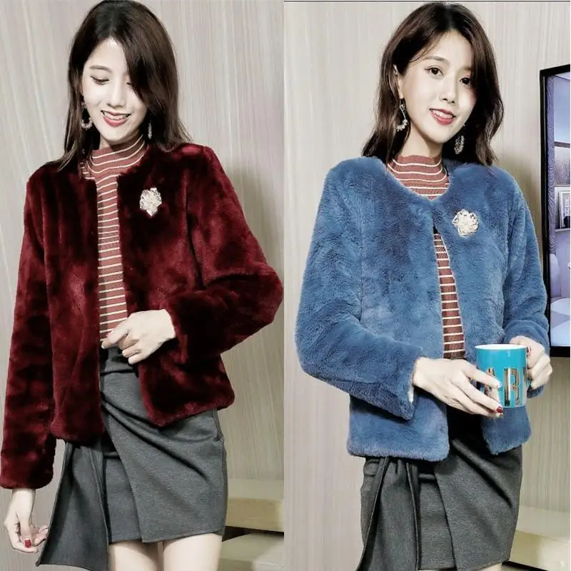 Women's Fur Jacket Imitated Mink Fur Coat Women's Short Faux Rabbit Fur Korean Style Plush Coat Faux Fur Coat