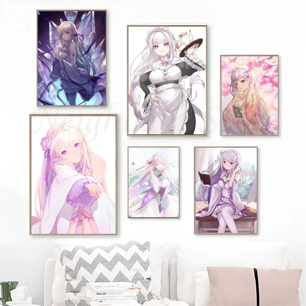 Аниме Re0 Zero-starting Life In Another World Emilia Hd Плакат Настенное Искусство Для Домашней