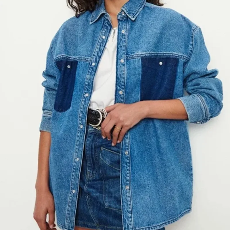 

Women Denim Coat Straight Double Pockets Vintage Jacket