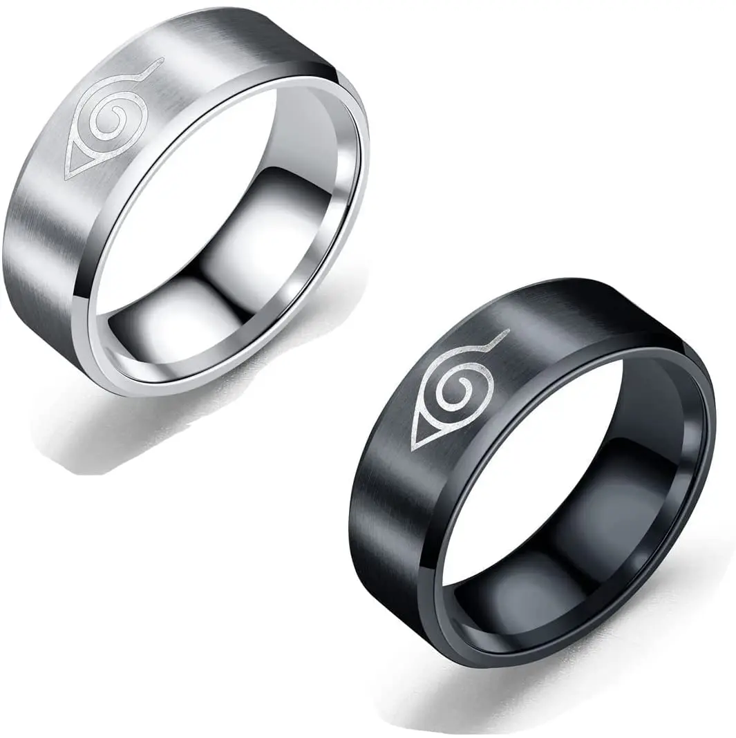 

2pcs Anime Rings For Men Boys Akatsu Ring Set Jewelry Cosplay Itach Stainless Steel Accessory Gift Party（Black White）