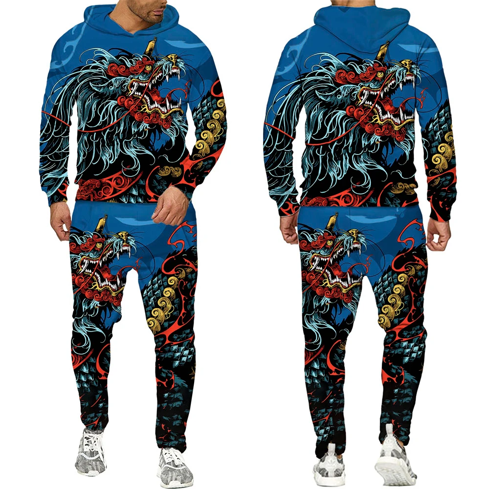 

Hooded Sweater Set Male Japanese Samurai Tattoo Zipper 3d Tracksuit Men Clothing Suit Autumn Oriental Dragon God Printed Mens