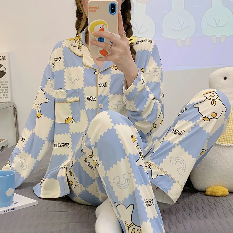 The New High Quality Pajamas for Women Long Sleeve Super Comfortable Cartoon Sleepwear Large Size Loungewear Set Woman 2 Pieces
