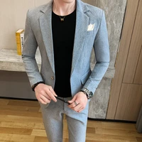 high quality suit jacket trousers elegant fashion business casual job interview formal suit men gentleman slim suit 2 pieces