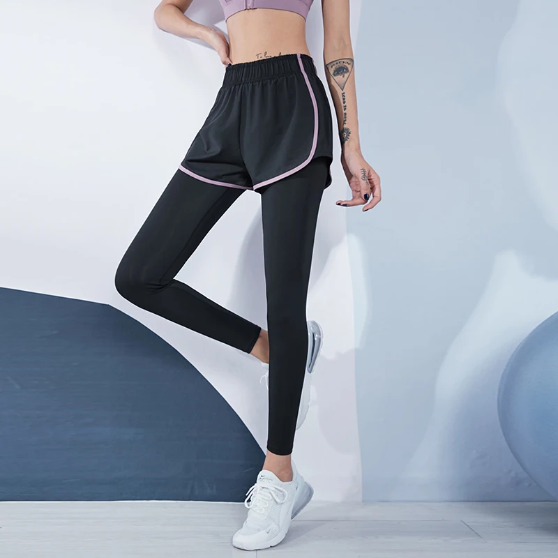VANSYDICAL 2 In 1 Yoga Pant Women Striped Gym Legging Jogging Running Tights Female Compression Long Track Pants Women Polyester