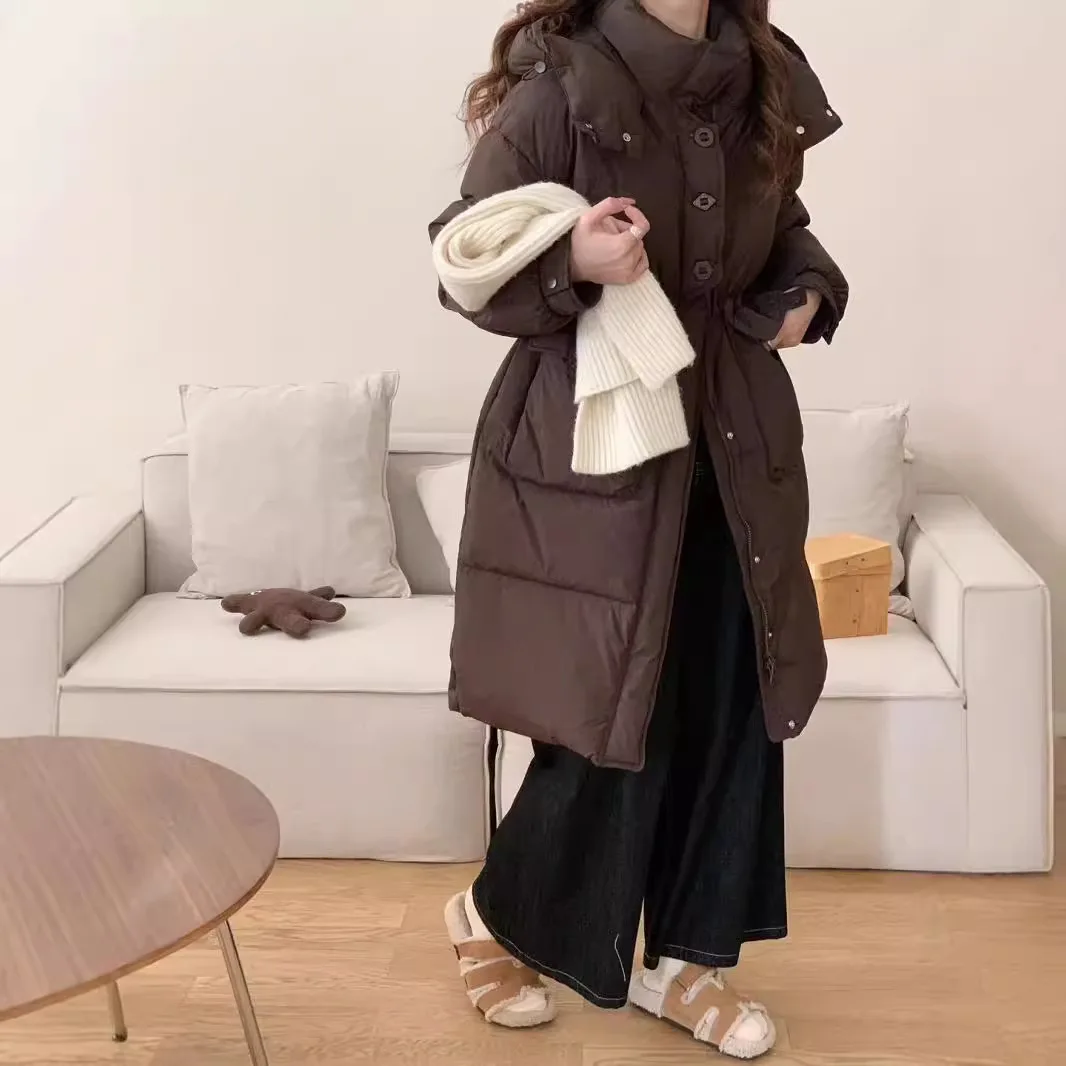 2024 новый зимний удлиненный пуховик с толстым капюшоном