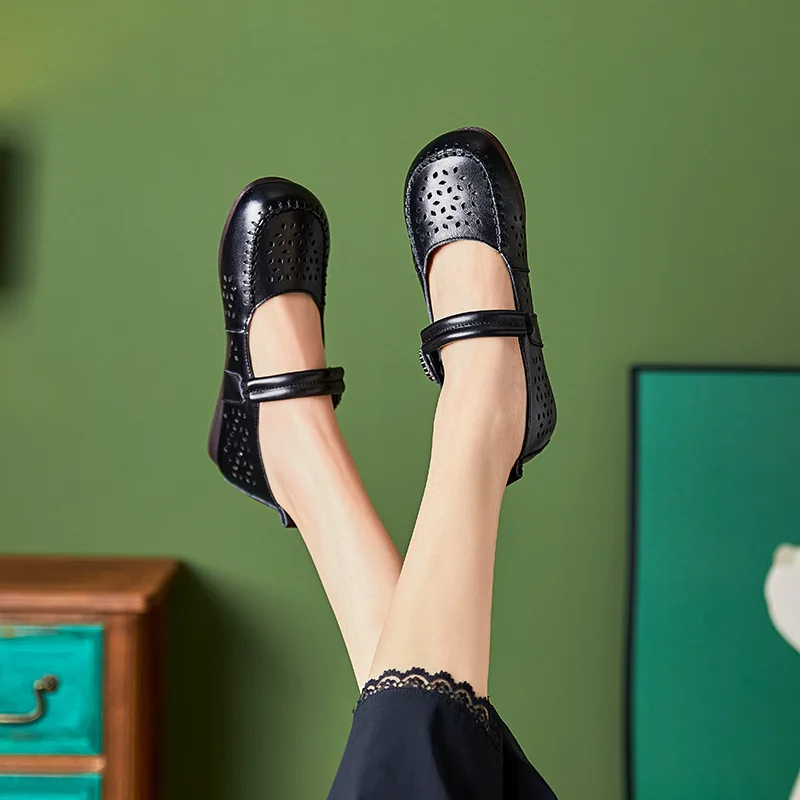 Genuine Leather Mary Janes Flats Women's Summer Loafer Japanese Girls School Uniform Shoes  Grandma Driving Shoes Harajuku Shoes