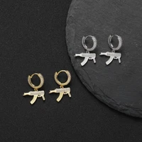 exquisite fashion hip hop iced out zircon rifle submachine gun drop earrings for men women domineering rock party prom jewelry
