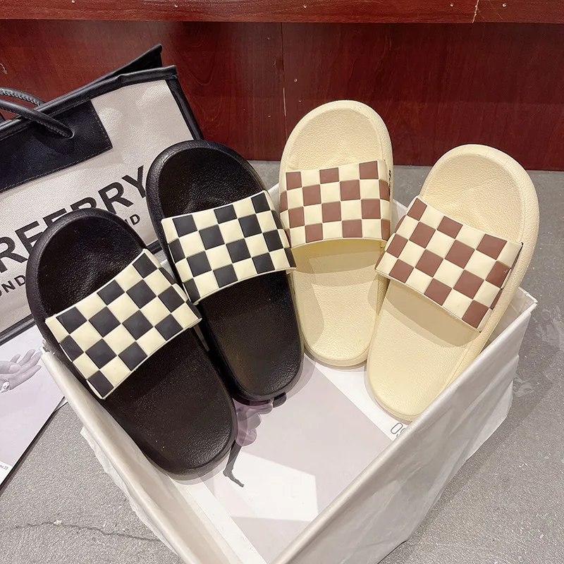 

Тапочки женские нескользящие, уютная Уличная обувь на толстой подошве, пляжные шлепанцы из ЭВА, для отдыха, крутые клетчатые Тапочки