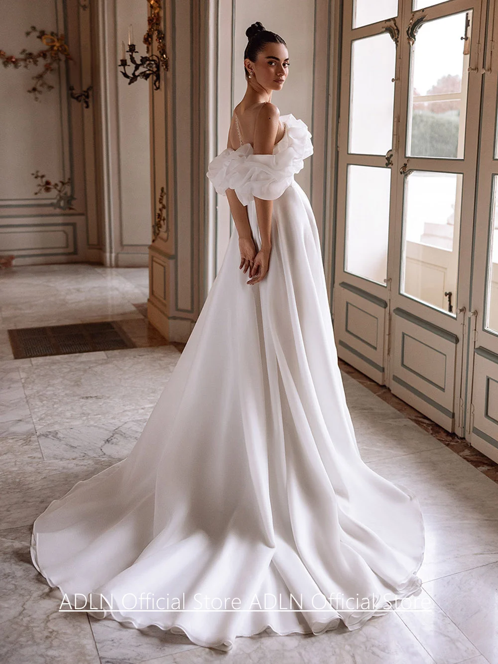 Фото Свадебное платье из органзы Vestidos De Novia по индивидуальному заказу, съемное свадебное платье без рукавов со складками и бисером, трапециевидное свадебное платье с разрезом №2