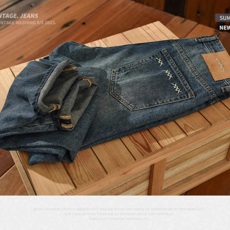 2023 Spring Summer New Casual Embroidery Jeans for Men Clothing Washed Soft Cotton Streetwear Oversize Men Trousers A5919