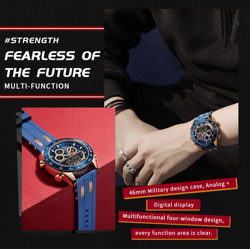 NAVIFORCE Модные светодиодные часы Мужские лучший бренд класса люкс синие резиновые