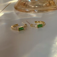 koudoun new geometric c shape green zircon stud earrings womens fashion net celebrity hoop earrings party jewelry gifts 2022