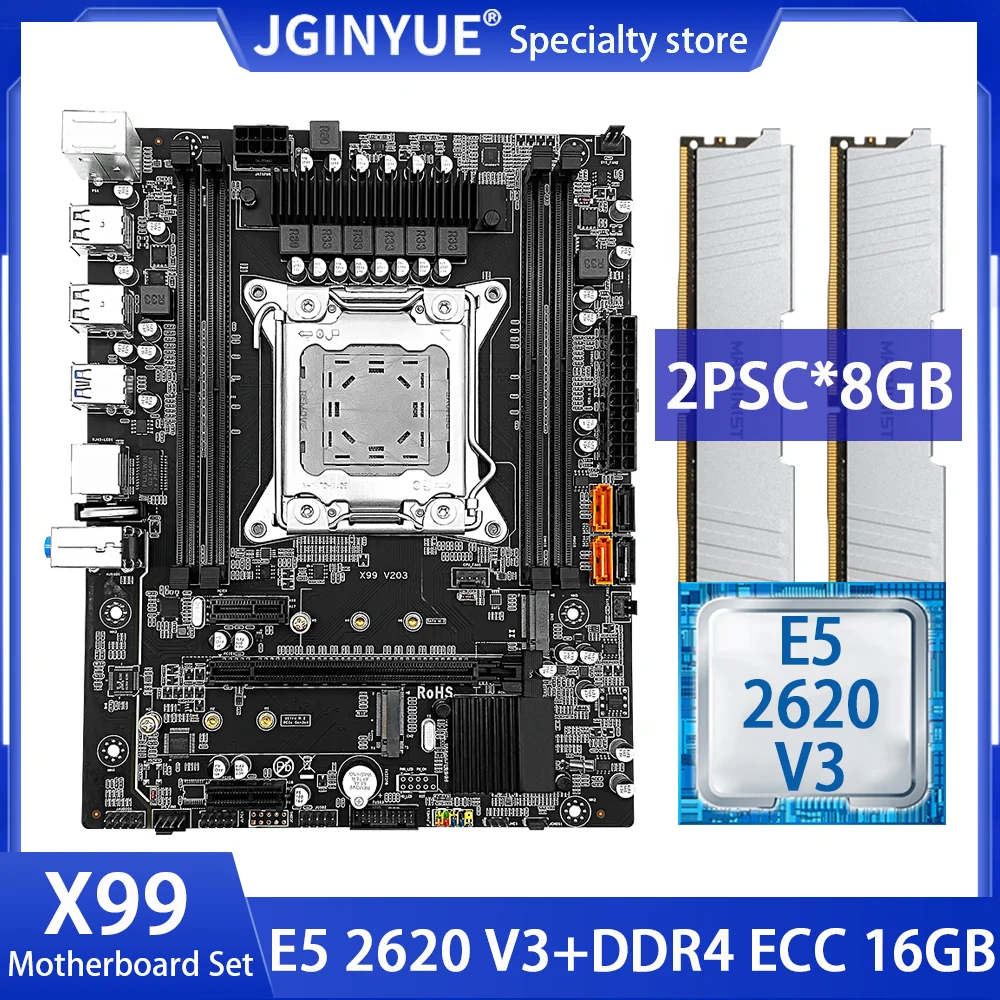 JINGYUE X99 Motherboard Kit Set With Xeon E5 2620 V3 CPU LGA2011-3 Processor DDR4 16GB=2*8GB 2133MHz REG ECC RAM Memory X99 V203
