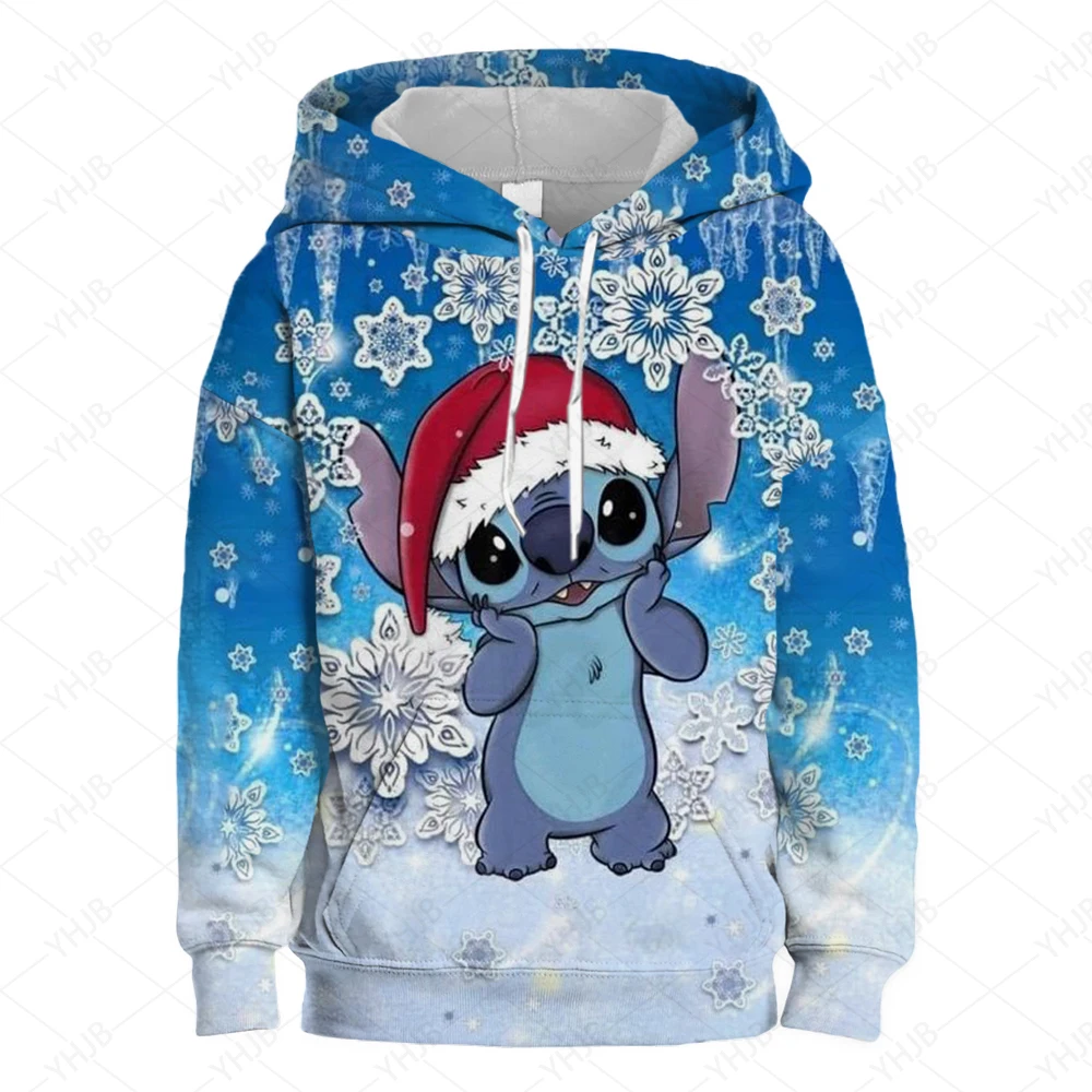 Disney Stitch Christmas Hoodie Children's Cartoon Print Lilo&ampStitch Spring and Autumn Sportswear Men's Wom
