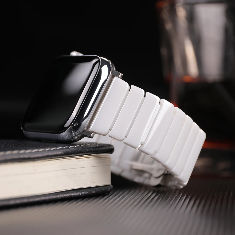 Ремешок керамический для Apple Watch Band 44 мм 40 42 38 браслет-бабочка из нержавеющей стали