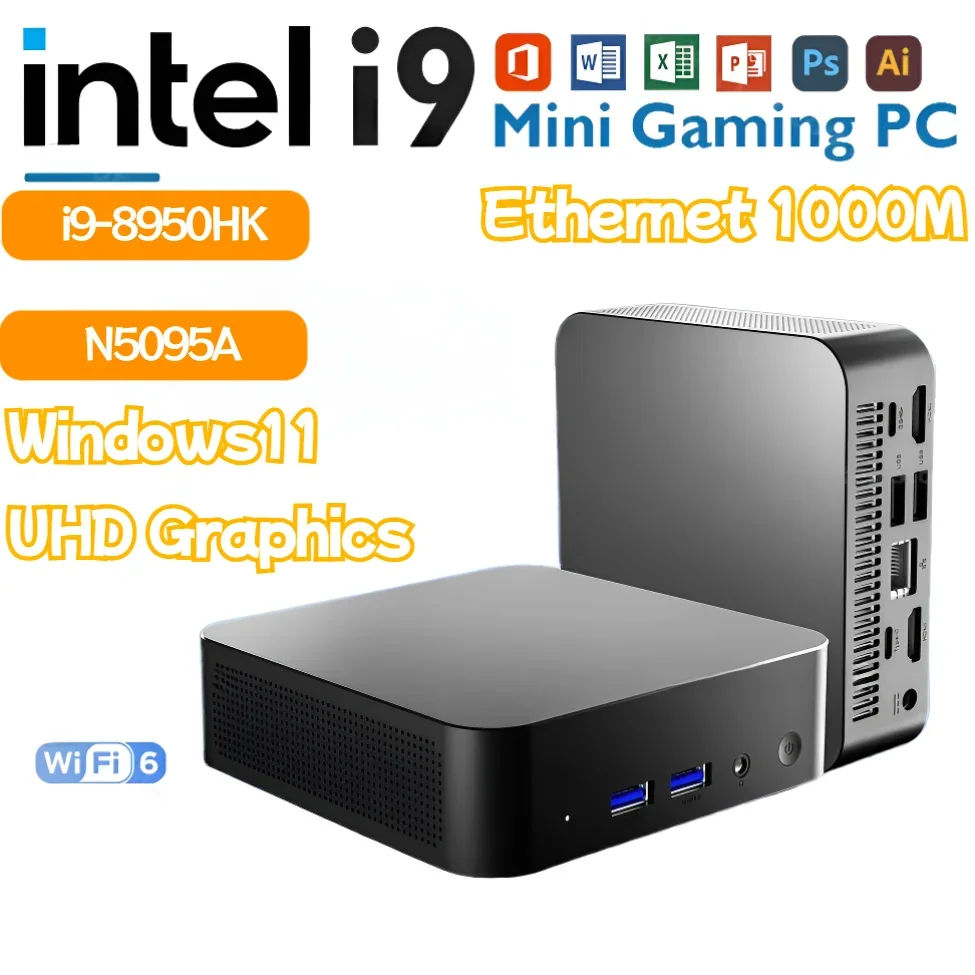 2024 Мини ПК Windows 11 Intel Core i9 8950HK Celeron N5095 портативный Настольный 16 Гб DDR4 1 ТБ 2 SSD WiFi 6