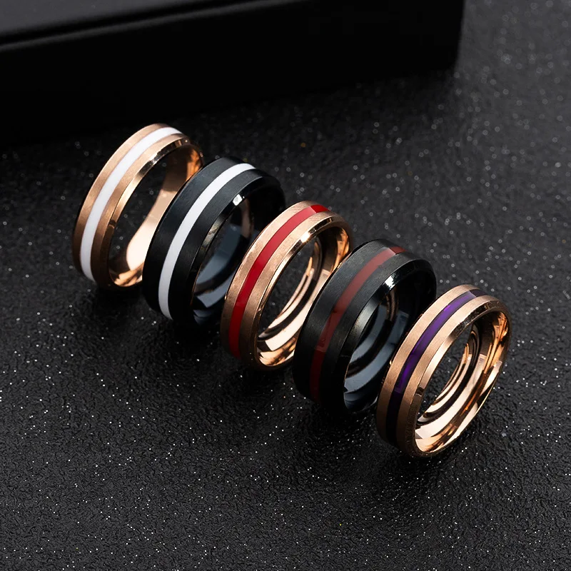 

Black-plated Sand Surface Stainless Steel Dripping Oil Men's Ring 8MM Wide Simple Fashion Jewelry High Quality Wedding Jewelry