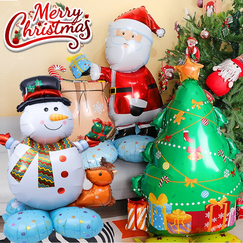 

Большие Рождественские стоячие шары 4D, шары из фольги в виде Санта-Клауса, снеговика, рождественской елки, украшения для рождественской вечеринки, рождественские подарки для детей
