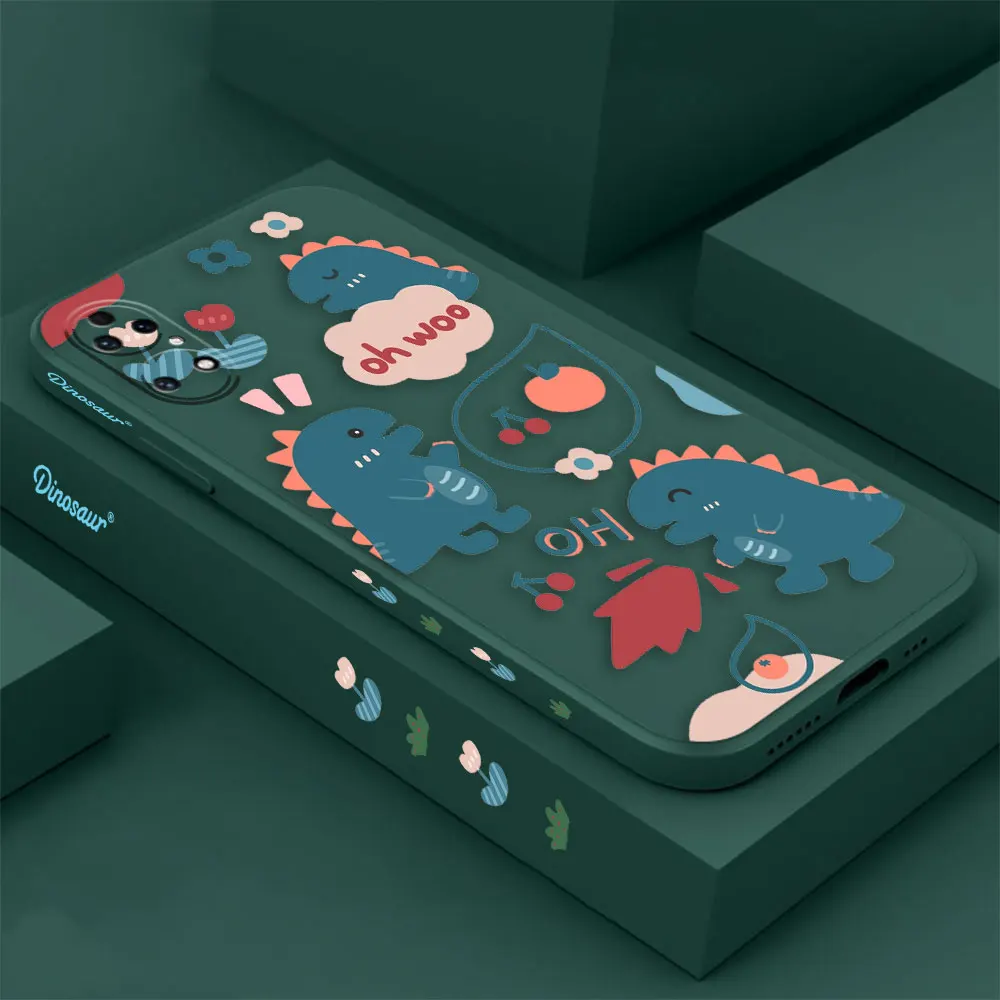 Cartoon Cute Crocodile Dinosaur Phone Case For Huawei P60 P50 P40 P30 P20 Mate 50 40 30 20 20X 10 Colour Liquid Silicone Cover