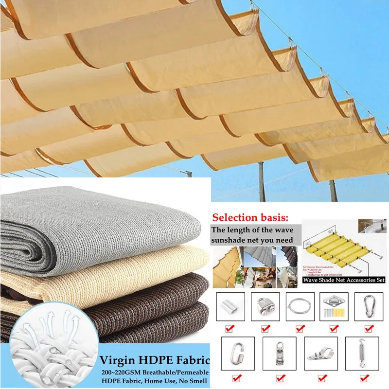 Swimming Pool Retractable Wave Sunshade Sail With Installation Kit