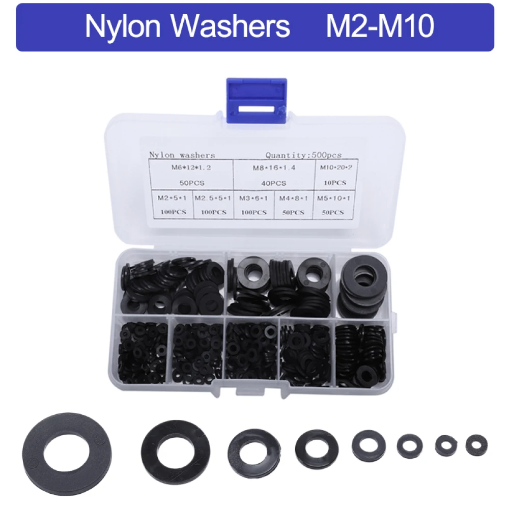 

500pcs M2/M2.5/M3/M4/M5/M6/M8/M10 Nylon Washers Plane Spacer Insulation Gasket Ring Flat Washers For Screw Fastener Accessories