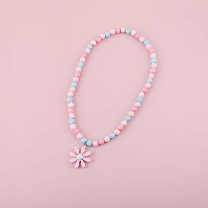 

Makersland Pink Flower Pendant Beaded Necklace For Children Sweet Princess Necklace Jewelry Kids Charming Gifts Wholesale