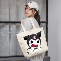 sanrio kuromi womens handbag girl fashionable casual canvas bag soft foldable waterproof large capacity shopping shoulder bag