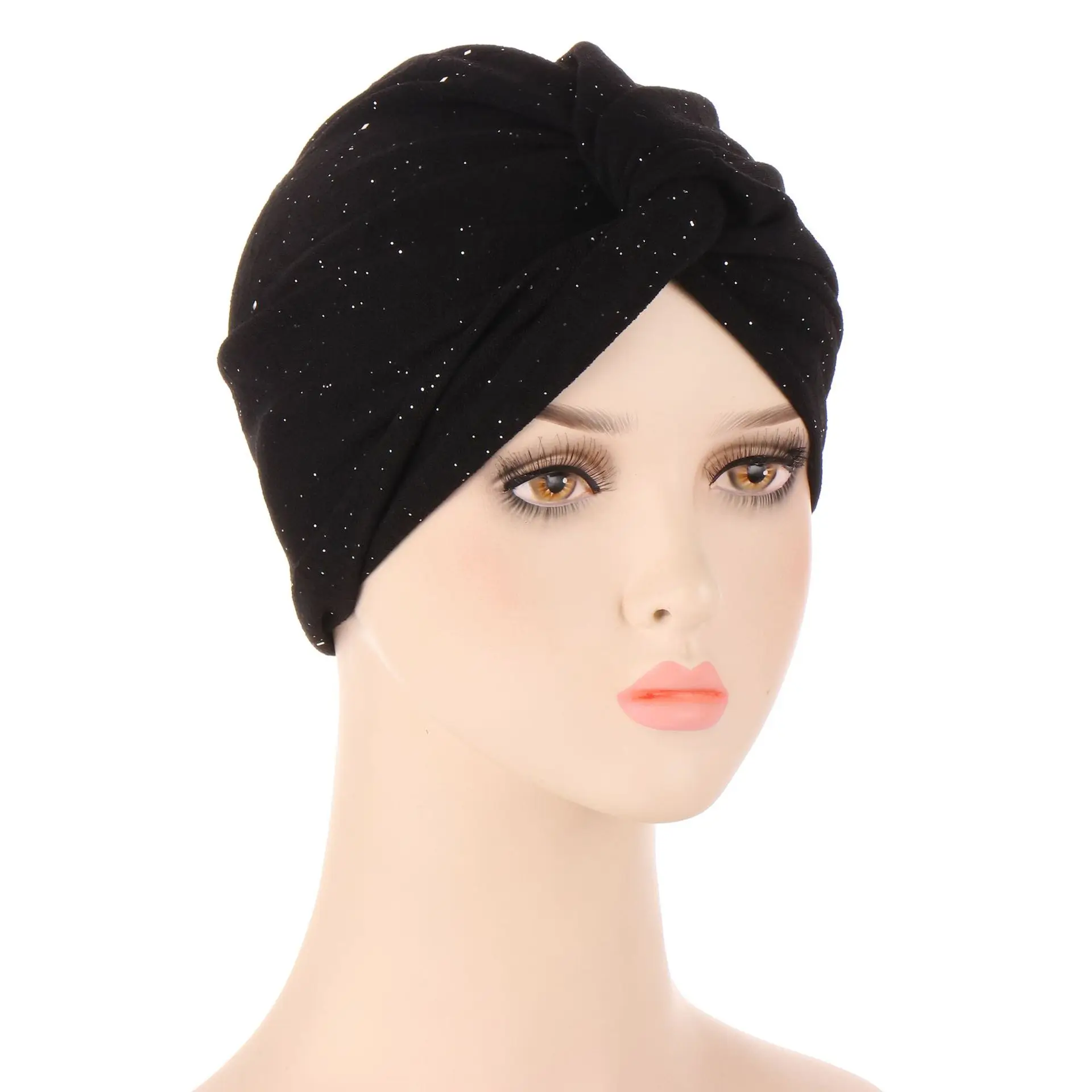 Fashion Turban Cap Plain Shiny Shimmer Glitter Sparkly Indian Hats Muslim Hijab For Women and Men |