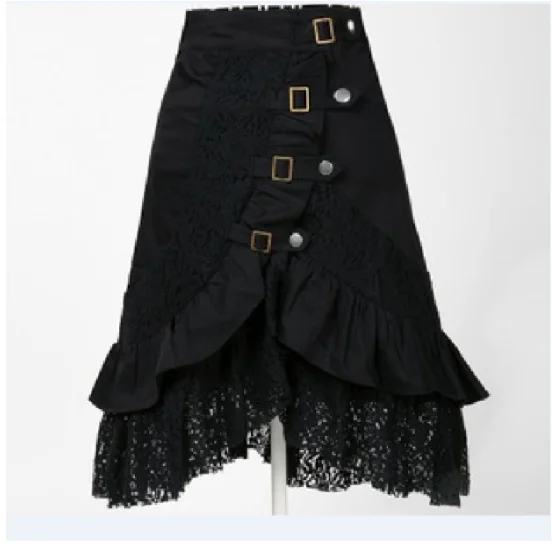 European and American  Style Fashion Women Large Size Black Lace Skirt Punk Rock Gothic Skirt