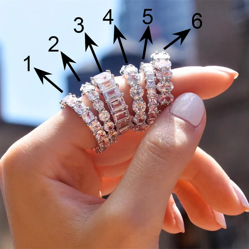 

Fashion Luxury Simple Women Ring Micro Paved Big Round/Square/Oval CZ Promise Ring Wedding Jewelry Wife’s Love Gift High Quality