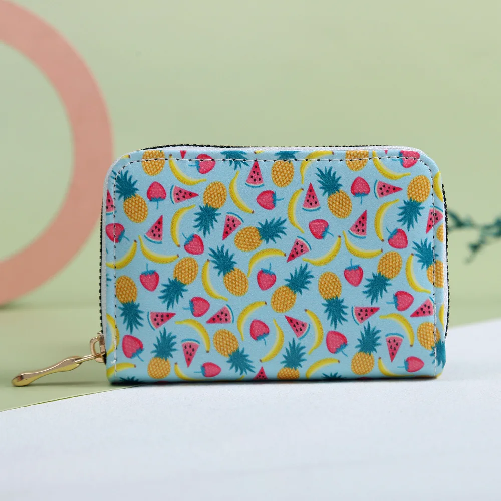 

Fruit Print Organ Card Holder Women Cartoon Coin Purse Bank Card ID Bag Folding Anti-Degaussing Banana Pineapple Clutch Wallet