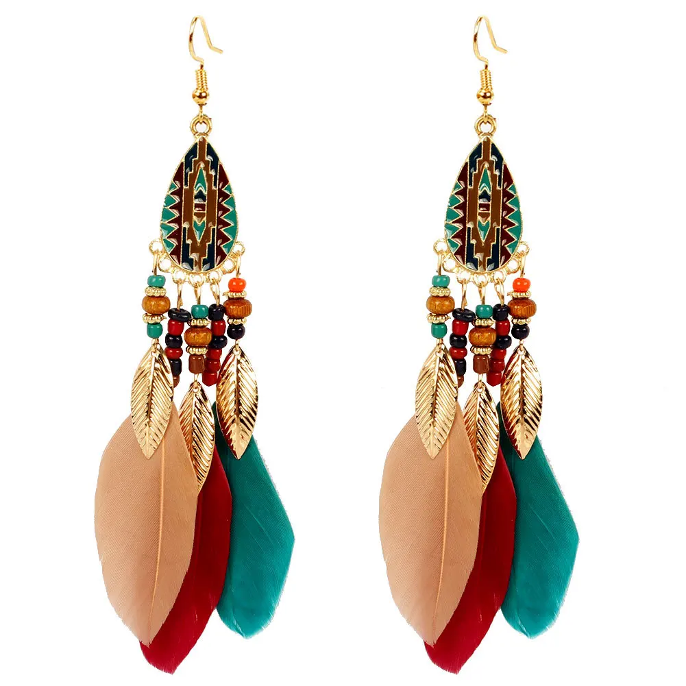 Новые богемные увеличенные висячие серьги в стиле ретро, серьги с перьями, летняя индивидуальная бижутерия, подарок для женщин, для небольших девушек
