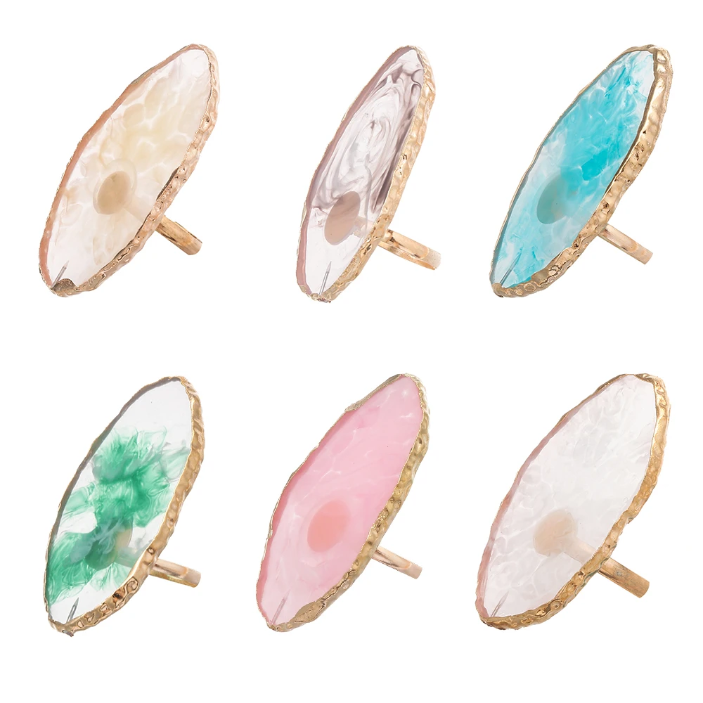 

New Resin Stone Nail Art Palette Golden Rim Agate Finger Ring Nail Art Plate Tips Display Stand Showing Shelf DIY Manicure Tool