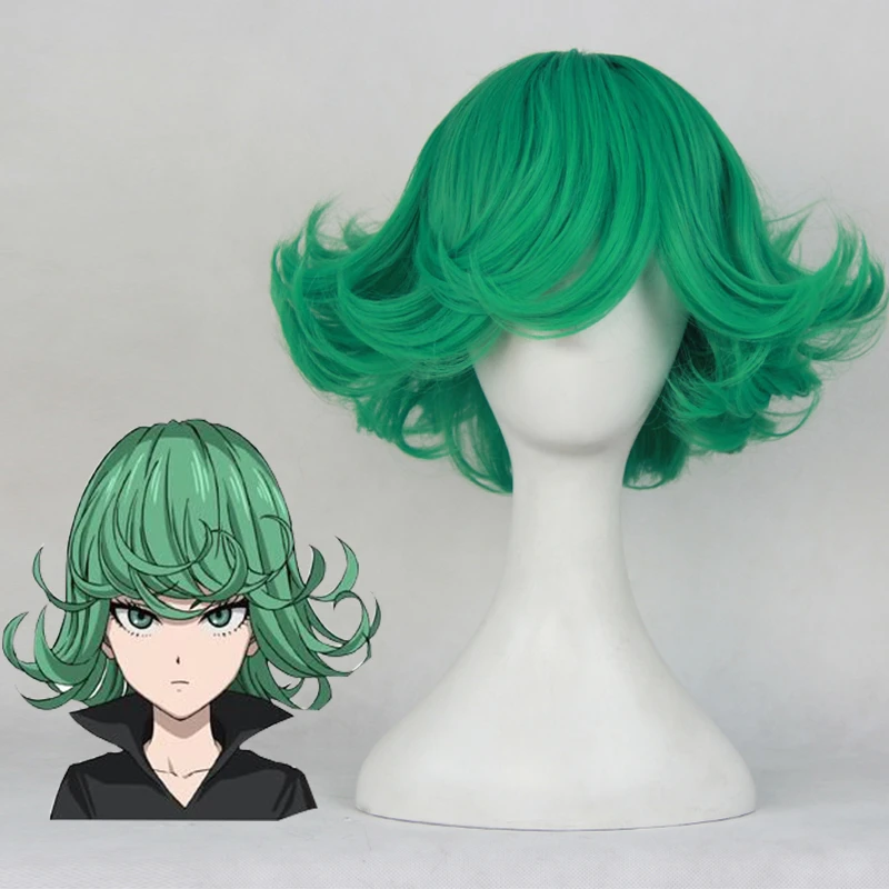 

Anime One Punch Man Senritsu no Tatsumaki Cosplay Wig 30cm Short Green Curly Wavy Heat Resistant Synthetic Hair Wigs + Wig Cap