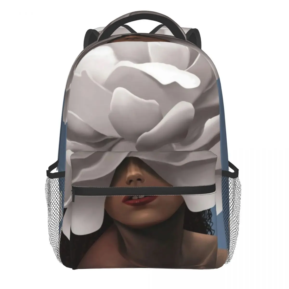 

Women Head Backpack Elegant Flowers Print Funny Backpacks Men Travel Big School Bags Design Rucksack